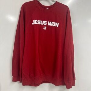 0296 Bella Jesus Won 2X Red Graphic Sweatshirt | Christian Faith Oversized FCA
